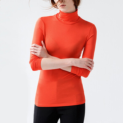 

CANVAUS Autumn Women Modal Slim Turtleneck Long Sleeve T-Shirt Simple Large Size Undershirt Tops F325A