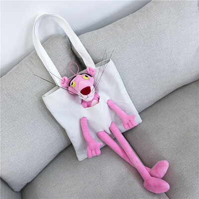 

Cartoon pink leopard canvas bag shoulder bag art student wild canvas bag