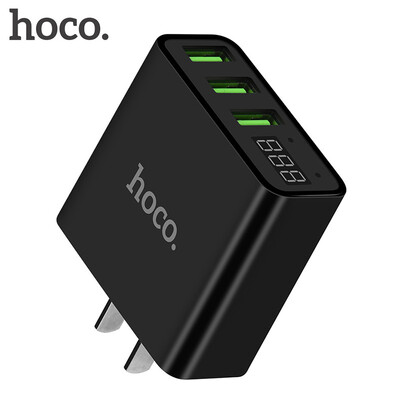

HOCO 5V 3A 2 3 Ports USB Wall Fast Charging Charger US Plug Power LED display Adapter For iPhone Samsung Device Mobile Phone