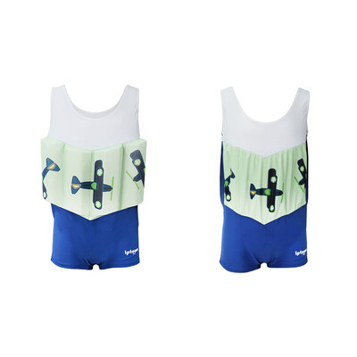 

Boy One-Piece Float Swimsuit Cap Cute Fashion Swimwear With Removable Buoyancy Stick Perfect for Kid Learn to Swim Rocket Patter