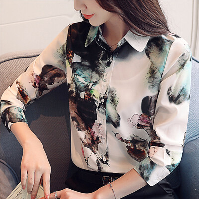 

Fashion Women Tops&Blouses 2018 Long Sleeves Chiffon Blouse Shirt Women Print OL Blouse