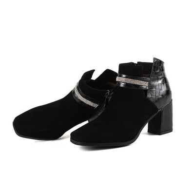 

Womens Winter Pointed Toe Short Tube Zip Lacing Ankle Thick Suede Martin Boots bare boots