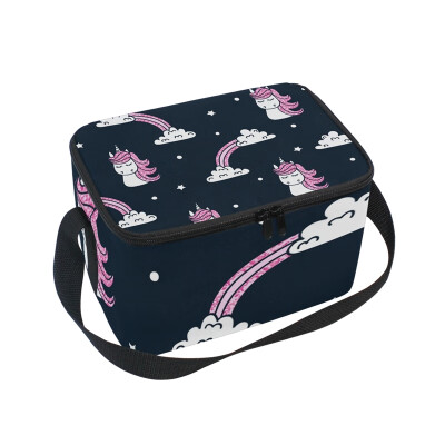 

ALAZA Lunch Box Insulated Lunch Bag Large Cooler Tote Bag Cute Unicorns On Dark for Men Women Girls Boys