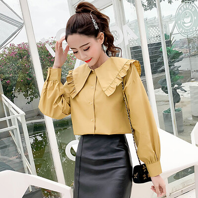 

JOY OF JOY Jingdong Womens 2019 Spring New Slim Wooden Ears Doll Lapel Wild Shirt Womens Tops JWCC191351 Yellow