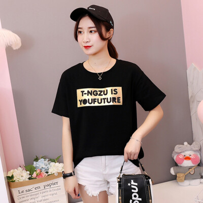 

JOY OF JOY Jingdong Womens 2019 Summer New Korean Harajuku Style Loose Casual Short Sleeve T-Shirt Womens Tide JWTD191849 Black M