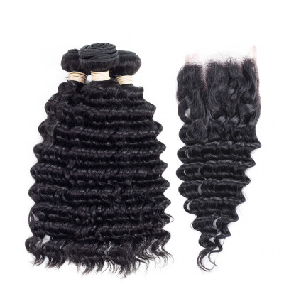 

BEAUDIVA Hair Deep Wave Human Hair Bundles With Closure 4 pcslot Three Part