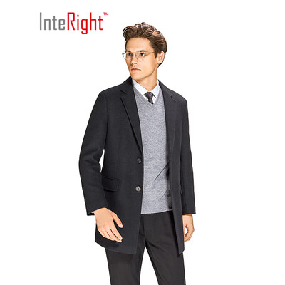 

INTERIGHT mens business casual long woolen coat dark gray M