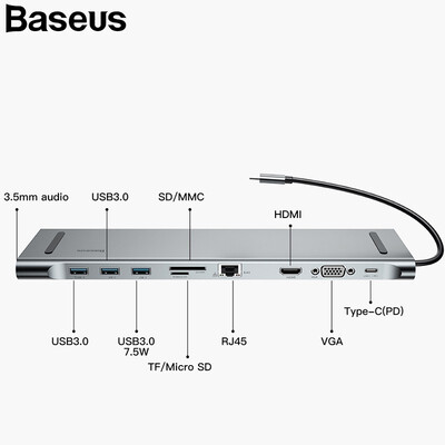 

Baseus 10 in 1 USB 30 Type-C to HDMI VGA Video Audio Converter Computer HUB Adapter