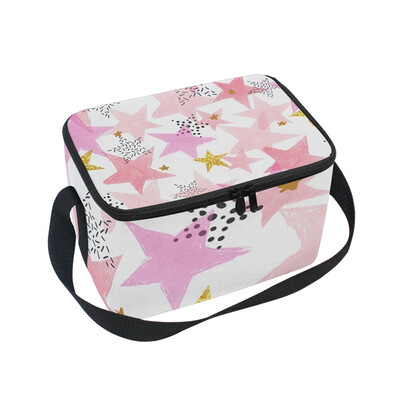 

ALAZA Lunch Box Insulated Lunch Bag Large Cooler Pink And Golden Stars Tote Bag