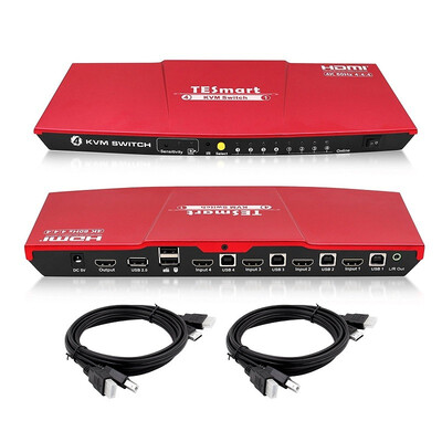 

TESmart HDMI 4K Ultra HD 4x1 HDMI KVM Switch 3840x216060Hz 444 with 2 Pcs 5ft KVM Cables Supports USB 20 Device
