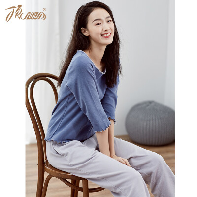 

Top melon melon pajamas women cotton spring fashion Korean version of the seven-point sleeves can be worn outside home service suit t01120jd blue female models a 165