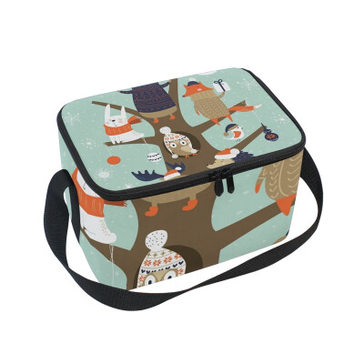 

ALAZA Lunch Box Insulated Lunch Bag Large Cooler Xmas Animal On The Tree Tote Bag