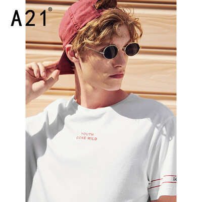 

Pure online brand A21 2019 spring new mens knitted body round neck short-sleeved T-shirt R492131185 special white 18092AXL