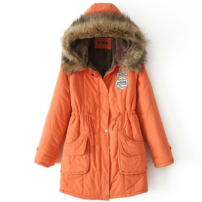 

Winter large fur collar thick lambskin drawstring tooling large size cotton jacket long coat cotton coat