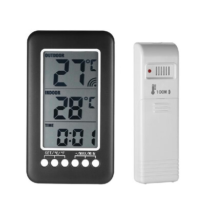 

LCD ℃℉ Digital Wireless IndoorOutdoor Thermometer Clock Temperature Meter With Transmitter