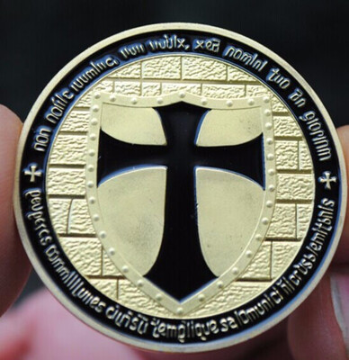 

40mm GOLD PLATED BLACK Templar Souvenir Coin MEDAL