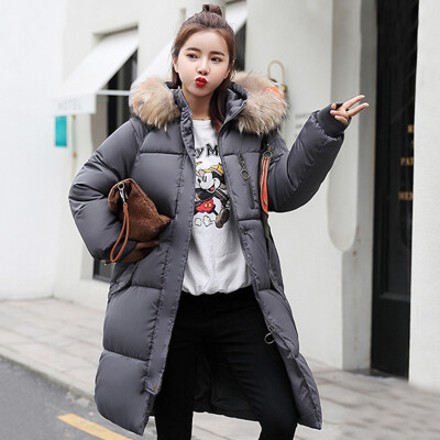 

JOY OF JOY 2018 winter new Korean version of the cotton womens long section Korean version bf over the knee ins thick large fur collar cotton clothing female JWMF189357 gray L