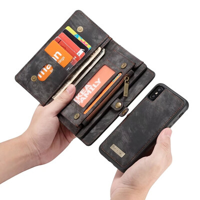 

CaseMe For apple iphone X Phone Cases Leather Zipper Multi-functional Card slot Wallet 2 In 1 Design Phone Full Cover