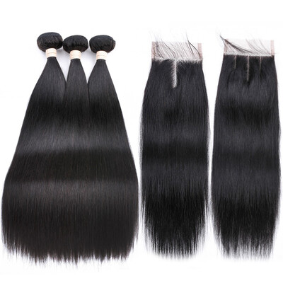 

BEAUDIVA Brazilian Straight Human Hair 3 Bundles with 44 closure Natural Color Middle Part Selling