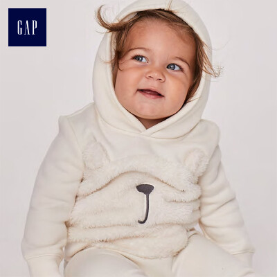 

GAP flagship store baby girl imitation lambskin bear pattern hooded sweater 401795 ivory white 6-12M