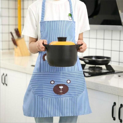 

Unisex Apron with Pockets Cartoon Cute Bear Stripe Printed Kitchen Cooking Baking Apron