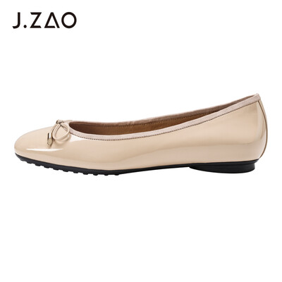

Beijing Tokyo single shoes female bow ballet boat shoes female shallow mouth flat with round head cow patent leather apricot 39