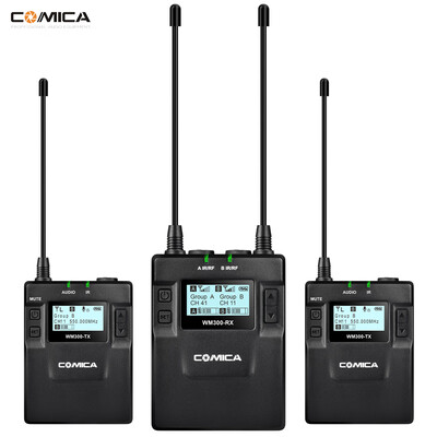 

CoMica CVM-WM300A UHF 96-Channel Zinc Alloy Rechargeable Wireless Microphone Receiver Dual Lavalier Mic Transmitters System fo