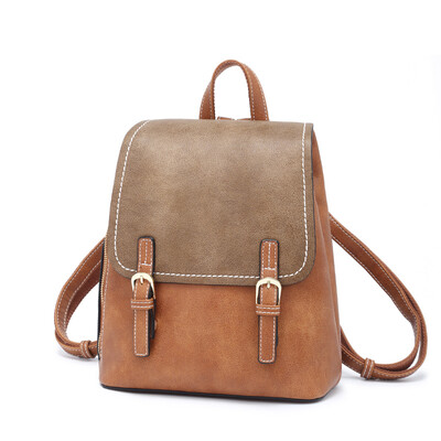 

DOODOO backpack female Korean fashion personality contrast color backpack retro wild handbag D8318 caramel color