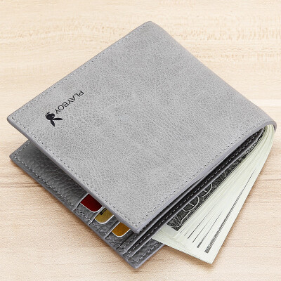 

Playboy PLAYBOY wallet mens short section cross-section youth students Korean version of the ultra-thin multi-function folding personality small wallet PAA1963-8H gray