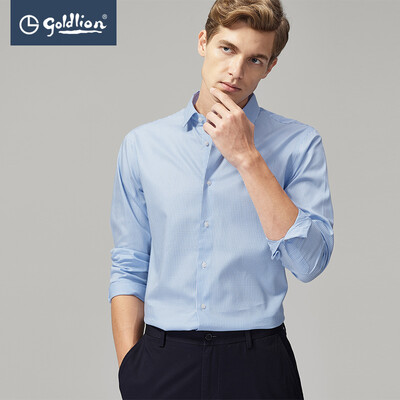 

Goldlion Goldlion 2019 Spring New Mens Soft Comfortable Fashion Plaid Slim Fit Long Sleeve Shirt Blue S