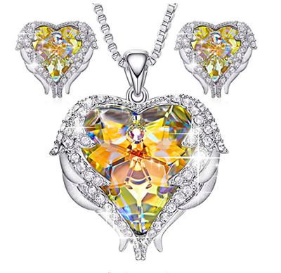 

Angel Wing Heart of Ocean Pendant Necklaces Studs Earrings for Women Girls Made with Swarovski Crystals Jewelry Sets Gifts