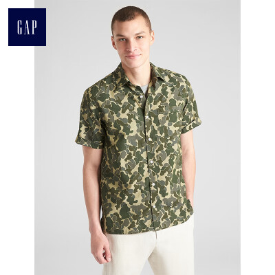 

GAP flagship store mens cotton camouflage printed short-sleeved shirt 299802 green camouflage