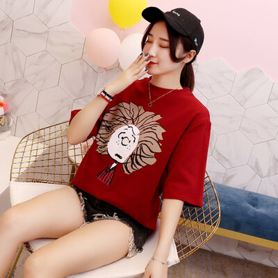

JOY OF JOY Jingdong womens 2019 summer new Korean version of the wild personality half-sleeved t-shirt loose casual short-sleeved T-shirt female JWTD191855 red