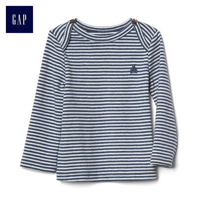 

GAP flagship store newborn Brenner bear embroidery comfortable cotton striped long sleeve basic t-shirt 595708 mixed navy blue 0-3M
