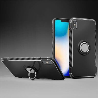 

Fecoprior Back Cover For iPhone XS Max Case Car Holder Stand Hard PC Silicon Ring Suction Bracket Celulars