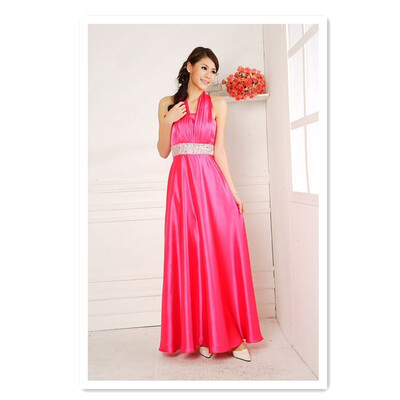 

2018 autumn&winter long dress hanging neck business etiquette dress dinner dress bridesmaid dress costume