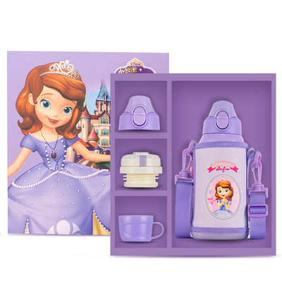 

Disney childrens mug with straw baby boys&girls drinking water cup 316 stainless steel insulation kettle gift box 600ml purple Sophia