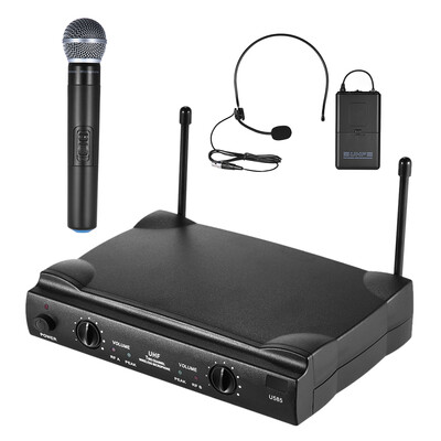 

UHF Dual Channels Wireless Microphone Mic System with 1 Bodypack Transmitter 1 Headset&1 Handheld Microphones Receiver 635mm