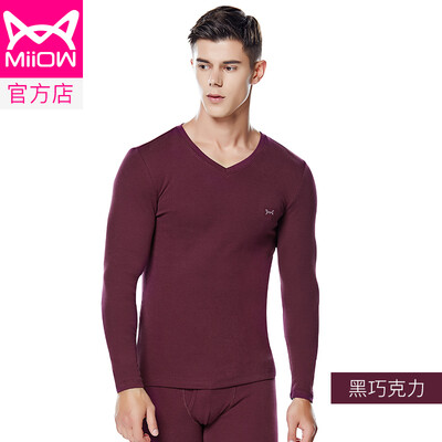

Cat Man MiiOW thermal underwear men&women Qiuyi Qiuku warm clothes cotton Shut down thick round neck men&women based bottoming shirt V suit fashion warm clothes dark chocolate V-neck male XXL
