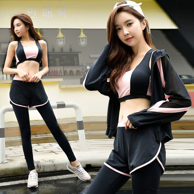 

Colorful 2019 new yoga clothing suit spring breathable&quick-drying running clothes four-piece loose thin womens fitness sportswear pink black