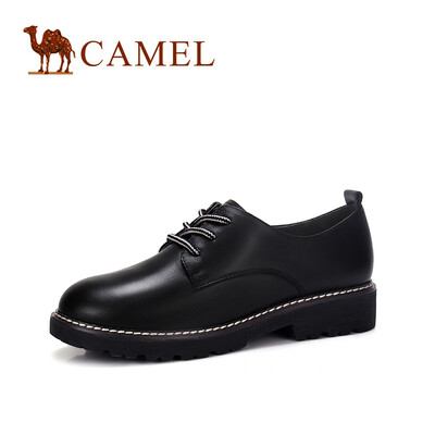 

Camel CAMEL ladies retro elegant leather stitching lace-up single shoes A91054669 black 34
