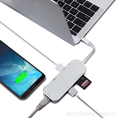 

Type-c hub converter 6 in 1 HDMI gigabit cable usb-c charging SDTF card reader