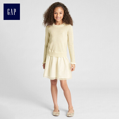 

GAP flagship store girls solid color stitching design childrens dress skirt childrens clothing 356290 light beige