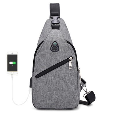 

Men Chest Pack Solid External USB Charging Male Crossbody Bag