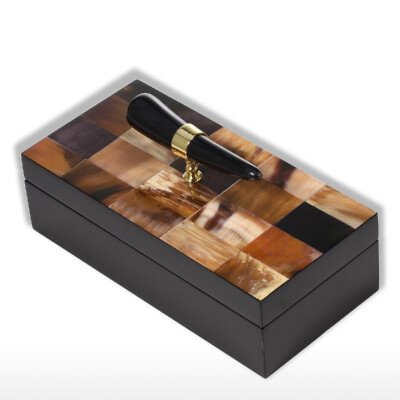 

Rectangular Jewelry Box with Horn Stripes Wooden Jewelry Display Ring Necklace Storage Box Birthday Gifts for Women Black Velvet