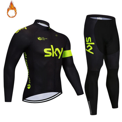 

2018 pro team Sky winter thermal fleece cycling jersey bicycle clothing set ropa ciclismo invierno MTB bike jersey bib pants kit
