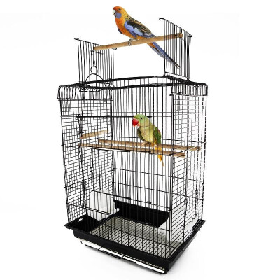 

22"H Steel Parrot Bird Cage Perch Feeding Bowl - Black
