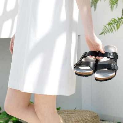 

Beijing Tokyo made casual slippers female couple cork sandals&slippers beach slip simple wild black 38