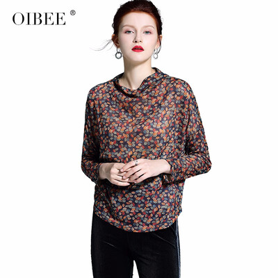 

OIBEE2019 spring&autumn new fashion floral pull collar loose large size long sleeve bottoming shirt womens long-sleeved T-shi