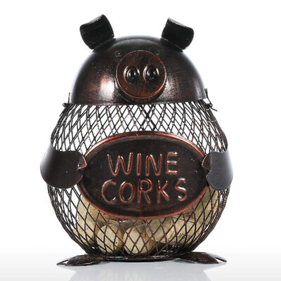

Tooarts Lovely Piggy Wine Cork Container Home Decor Metal Sculpture Animal Craft Gift